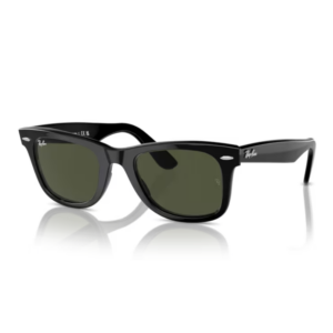 Ray-Ban 2140 Wayfarer 901 occhiali da sole iconici acetato nero lucido lenti verdi G-15 stile rock vintage classico