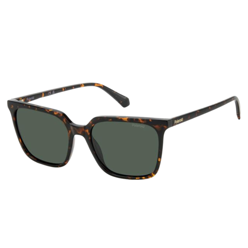Polaroid 4163 086 occhiali da sole squadrati donna montatura havana tartarugata lenti verdi polarizzate antiriflesso stile casual