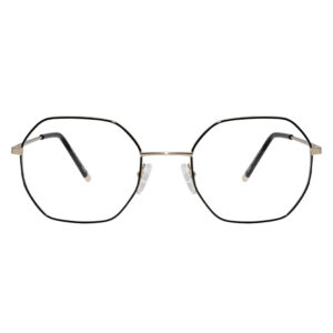 occhiali da vista Clark K1222 C010 ottagonali unisex con montatura sottile nera e oro