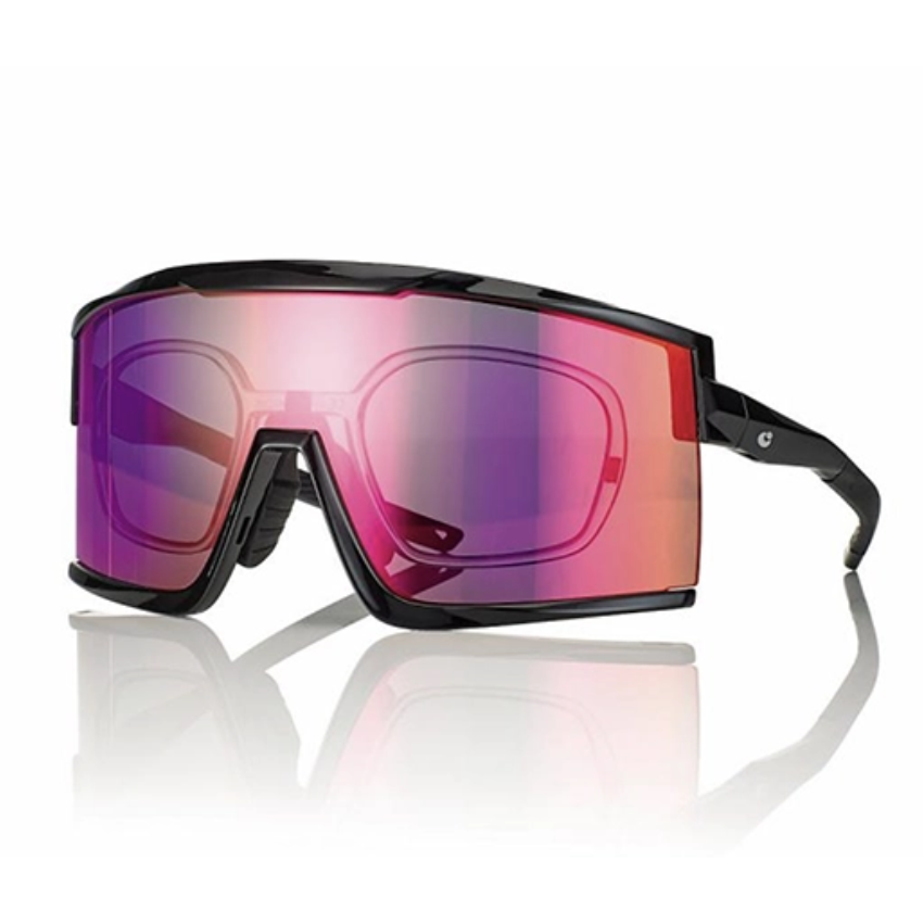 Occhiali da sole CentroStyle S058300001011 unisex neri sportivi con lente specchiata rossa e montatura a mascherina