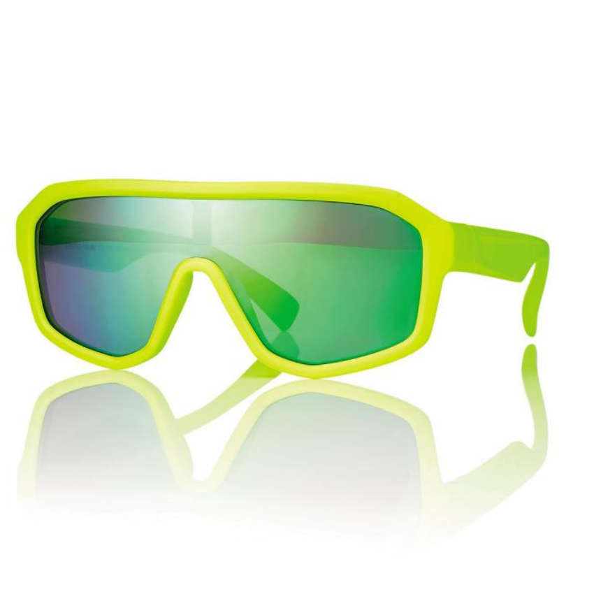 Occhiali da sole CentroStyle S057700116060 bambini unisex giallo‑verde sportivi con lenti specchiate verdi
