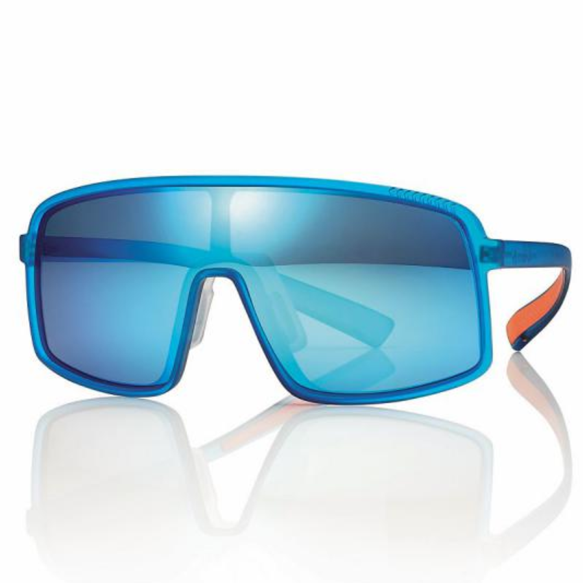 Centrostyle S0621 S062100087030 occhiali da sole sportivi unisex TR90 blu trasparente lenti specchiate blu dettagli arancioni