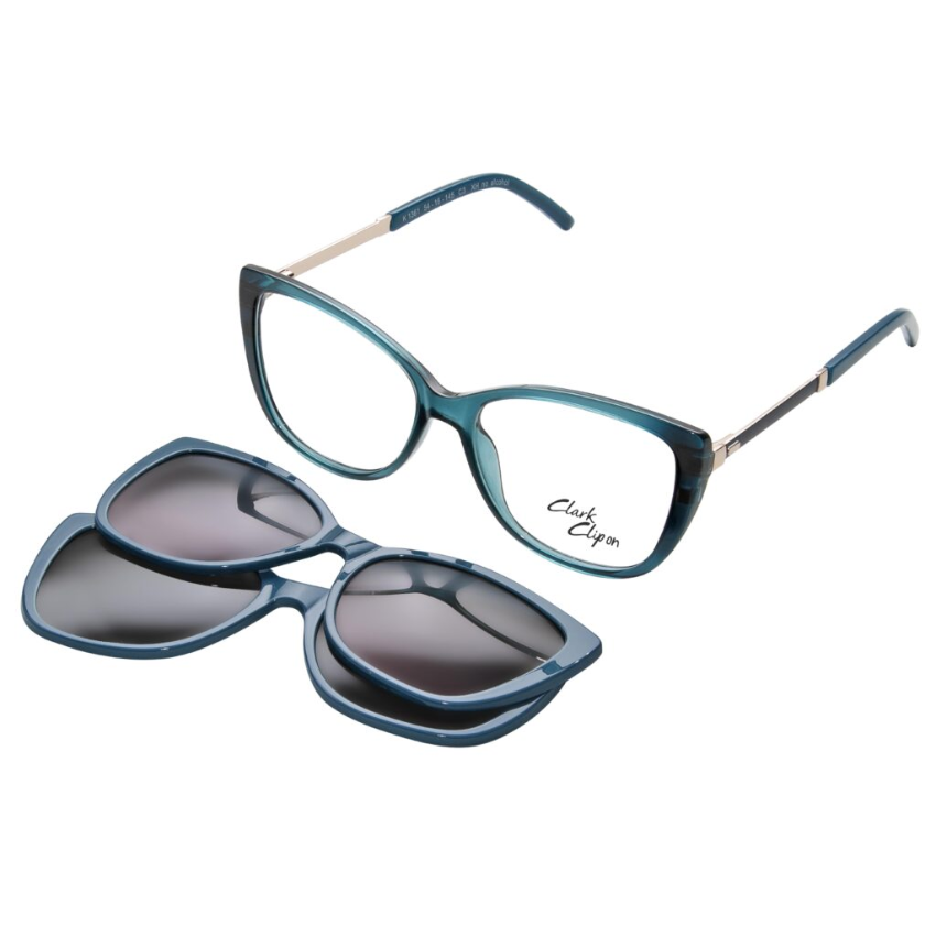 Clark K1361 C3 montatura donna in Ultem blu petrolio forma cat-eye morbida con clip-on magnetico da sole
