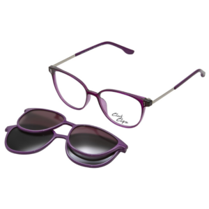 Clark K1458 C2 montatura donna TR90 viola forma cat-eye morbida con clip-on magnetico da sole