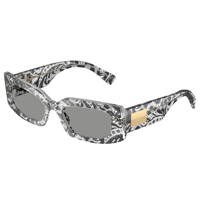 Occhiali da sole Dolce & Gabbana DG4479 3287/1 montatura acetato pizzo nero rettangolare lenti grigio base 4 ponte alto donna collezione DNA