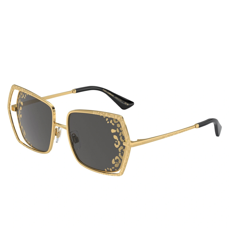 Dolce & Gabbana DG2306 02/GT occhiali da sole butterfly metallo oro stampa leopardo lenti maxi logo DG traforato stile barocco