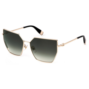 Furla SFU786 300Y occhiali da sole donna farfalla metallo oro rosa lucido lenti grigie sfumate stile geometrico elegante
