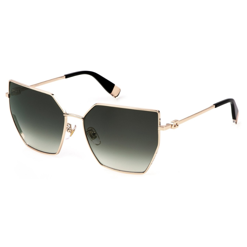 Furla SFU786 300Y occhiali da sole donna farfalla metallo oro rosa lucido lenti grigie sfumate stile geometrico elegante