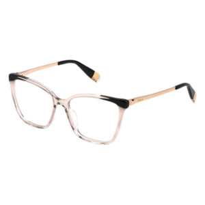Occhiali da vista Furla VFU723V 07T1 acetato beige trasparente nero forma cat-eye aste metallo oro rosato montatura donna