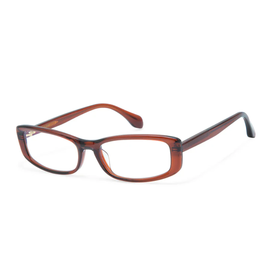 Gigi Studios GS1023 Montatura rettangolare in acetato marrone lucido Gigi Studios GS1023 THRIVE002 23O su sfondo bianco