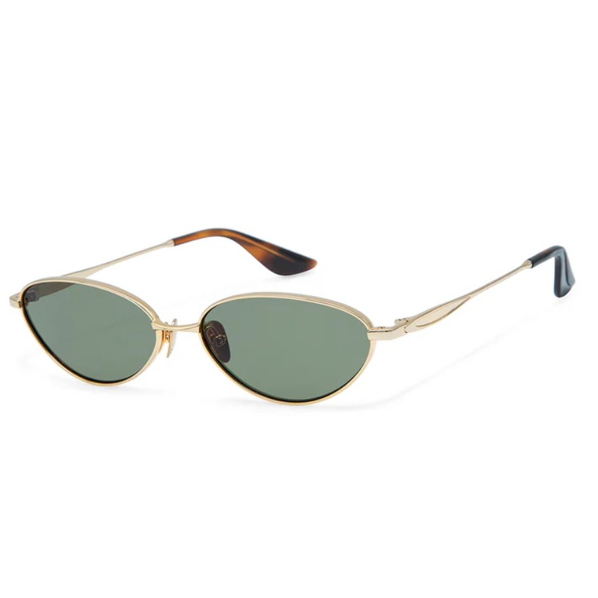 Gigi Studios GS1038 Thrive montatura metallo acciaio inox champagne aste tartarugato marrone lenti verdi CR39 occhiale rotondo