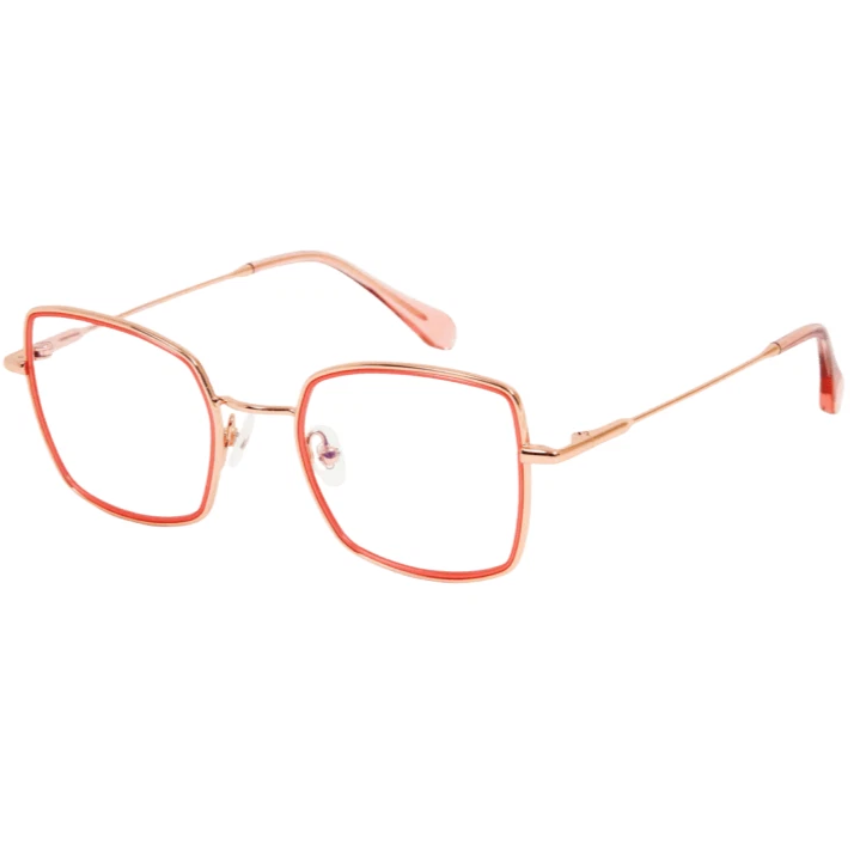 Gigi Studios Nika 6683/6 montatura acetato corallo trasparente metallo oro forma squadrata full rim contemporaneo lusso