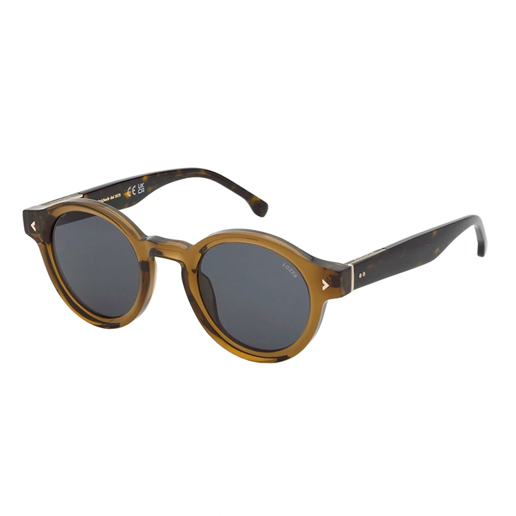 Lozza Sanremo 7 SL4339 06PQ occhiali da sole tondi spessorati acetato marrone trasparente lenti grigio fumo design vintage italiano