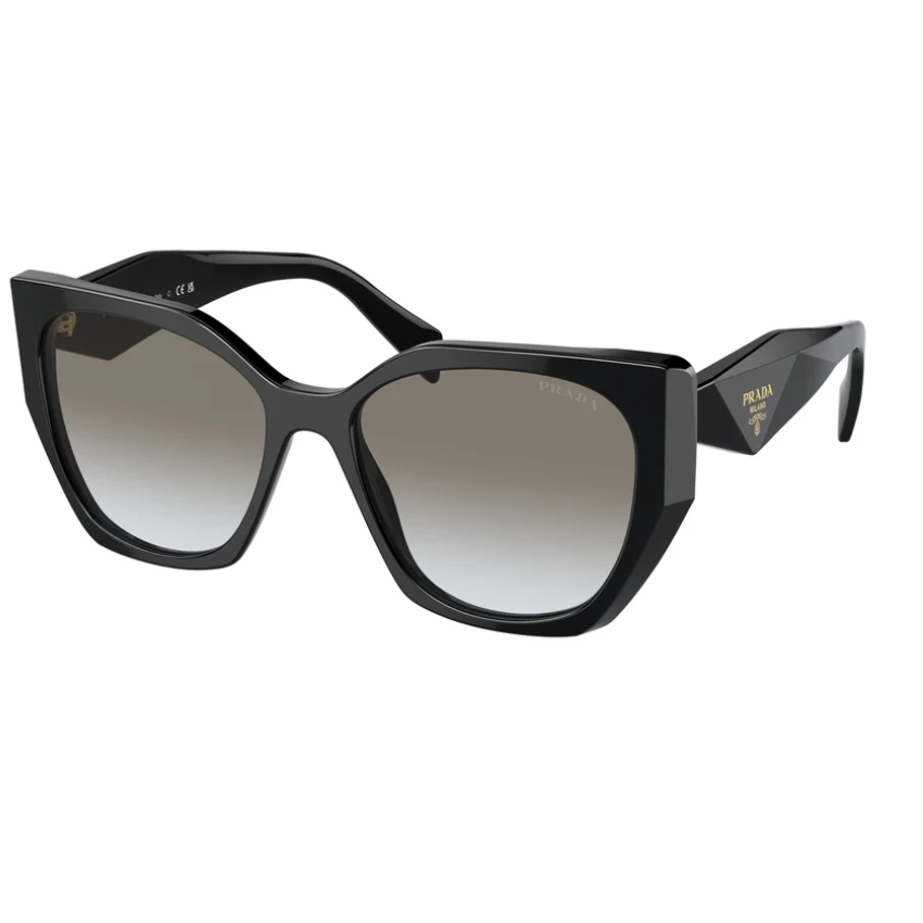 Prada PR 19ZS 1AB0A7 occhiali da sole donna pillow cushion acetato nero lenti grigie sfumate lusso italiano minimalista eleganza