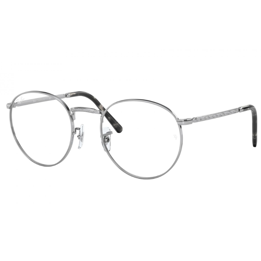 Ray-Ban RX3637V New Round montatura metallo argento terminali acetato nero forma rotonda sofisticata naselli regolabili