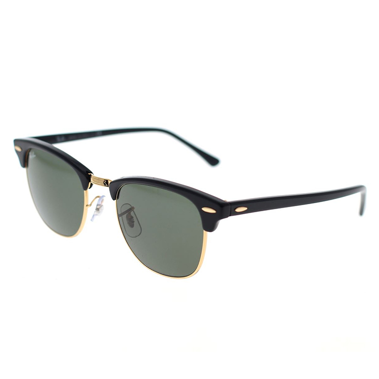 Occhiali da sole Ray-Ban RB3016 Clubmaster Classic W0365 acetato nero oro forma squadrata lenti cristallo verde G-15 montatura unisex
