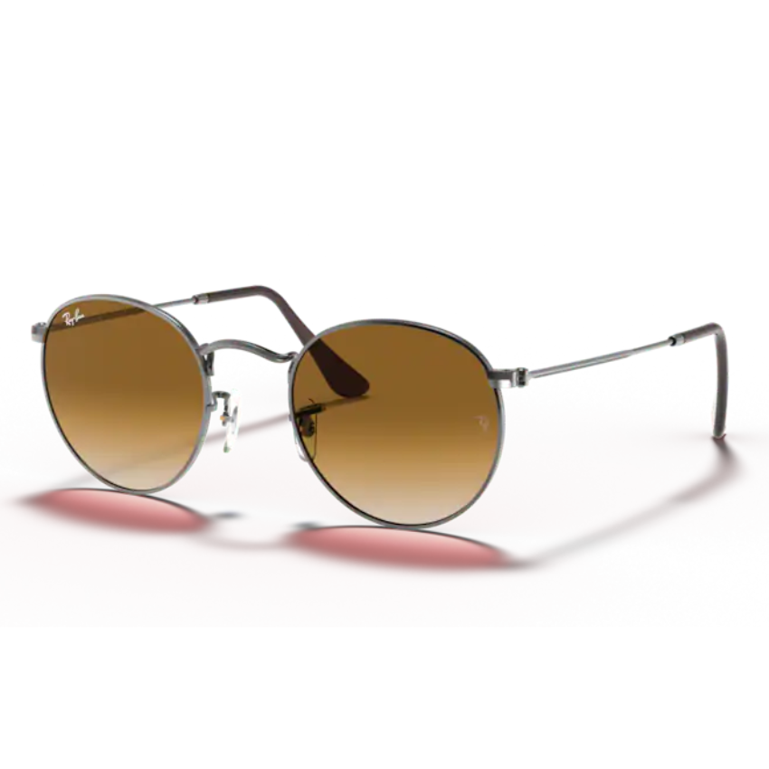 Ray-Ban RB3447N Round Metal 004/51 occhiali da sole tondi metallo gunmetal lenti piatte marroni sfumate stile vintage moderno