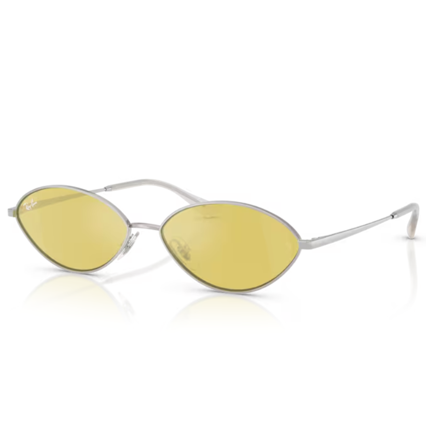 Occhiali da sole Ray-Ban RB3757 KAI 003/6D montatura metallo argento ovale lenti giallo flash specchiate oro bio-poliammide 40% carbonio biologico