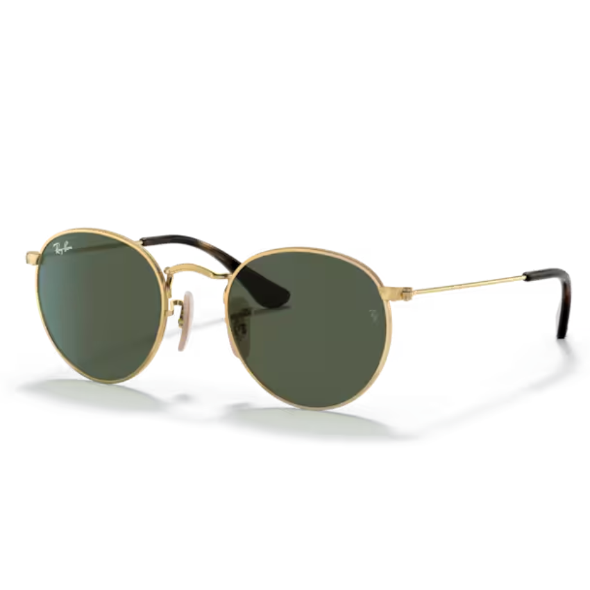 Ray-Ban Junior RJ9547S 223/71 occhiali da sole bambino tondi metallo oro lenti verdi policarbonato infrangibile stile vintage elegante mini me