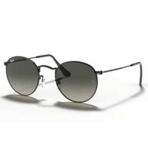 Ray-Ban RB3447N Round Metal 002/71 occhiali da sole tondi metallo nero lucido lenti piatte cristallo grigio sfumato design minimalista moderno