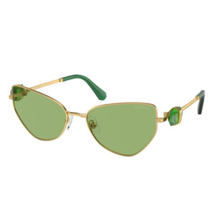Swarovski SK7003 01024004 montatura metallo dorato lenti verde scuro forma cat-eye con cristalli