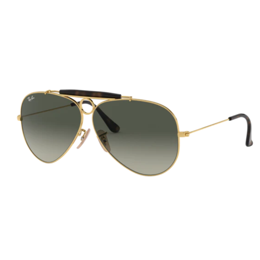 Ray-Ban 3138 Shooter 181/71 occhiali da sole pilot oro arista cerchietto centrale lenti grigie sfumate stile vintage aviazione