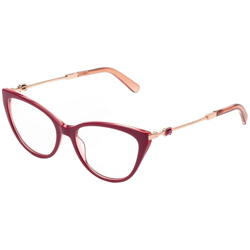 Swarovski SK5434 71 montatura acetato bordeaux rosso trasparente aste metallo oro cat eye lusso donna