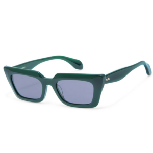 Gigi Studios GS1040 Thrive montatura acetato verde intenso aste champagne lenti blu sfumato occhiale squadrato