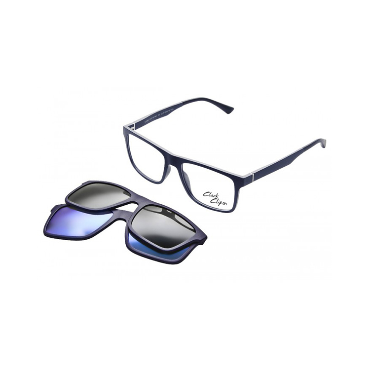 occhiali da vista Clark 1263 C003 blu con clip‑on fotocromatico unisex con montatura rettangolare