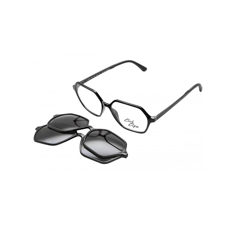 occhiali da vista Clark 1360 C1 unisex con clip sole magnetica e montatura geometrica nera