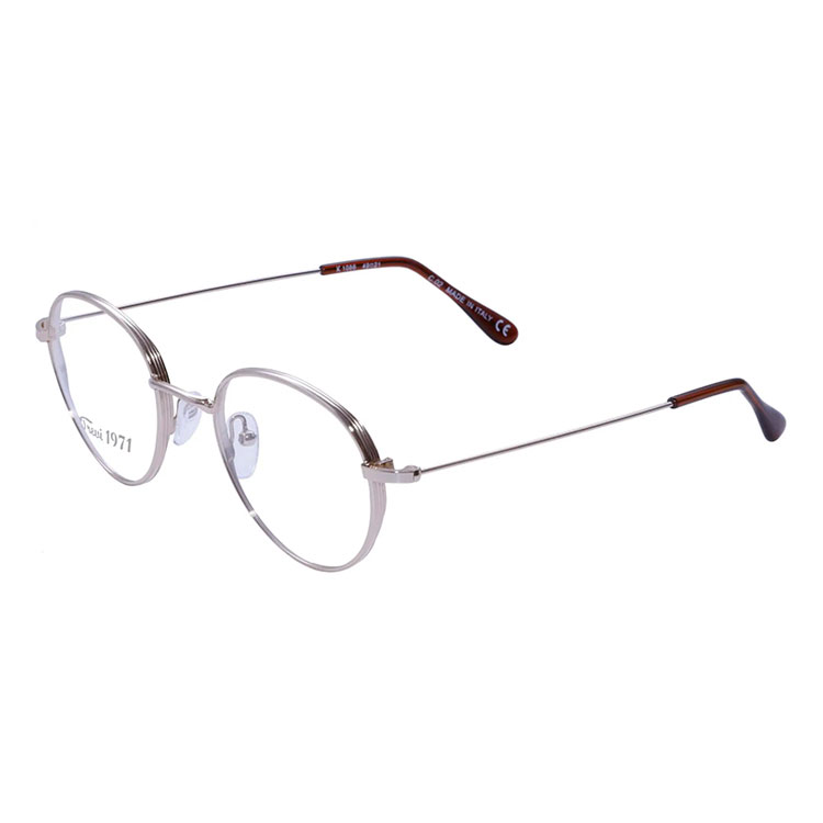 Occhiali da vista Clark 1086 020 Oro in acetato oro opaco con dettagli in metallo canna di fucile su sfondo bianco