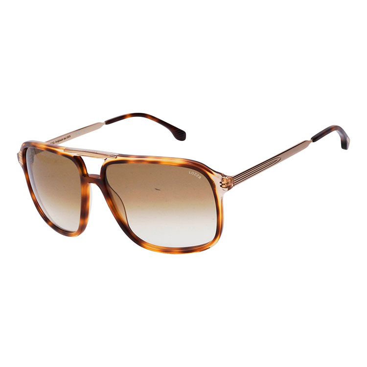 Occhiali da sole Lozza SL4250 Rovigo1 07UX acetato havana chiaro forma aviator squadrata aste metallo lenti marroni sfumate