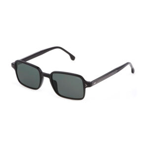 Occhiali da sole Lozza SL4302 Capri4 700Y acetato nero lucido forma squadrata geometrica aste trama cashmere lenti grigio verde montatura