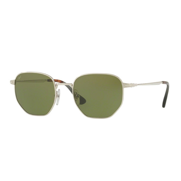 Occhiali da sole Persol PO2446S 518/4E Sartoria Metal argento forma pilot ottagonale metallo aste acetato marrone lenti verdi crystal glass montatura