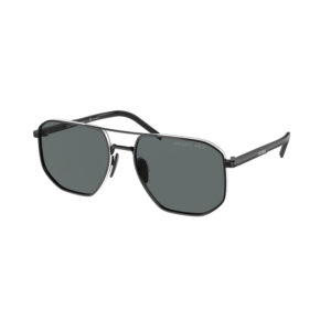 Occhiali da sole Prada PR 59YS 1AB5Z1 metallo nero forma squadrata geometrica lenti grigio polarizzate scure montatura unisex