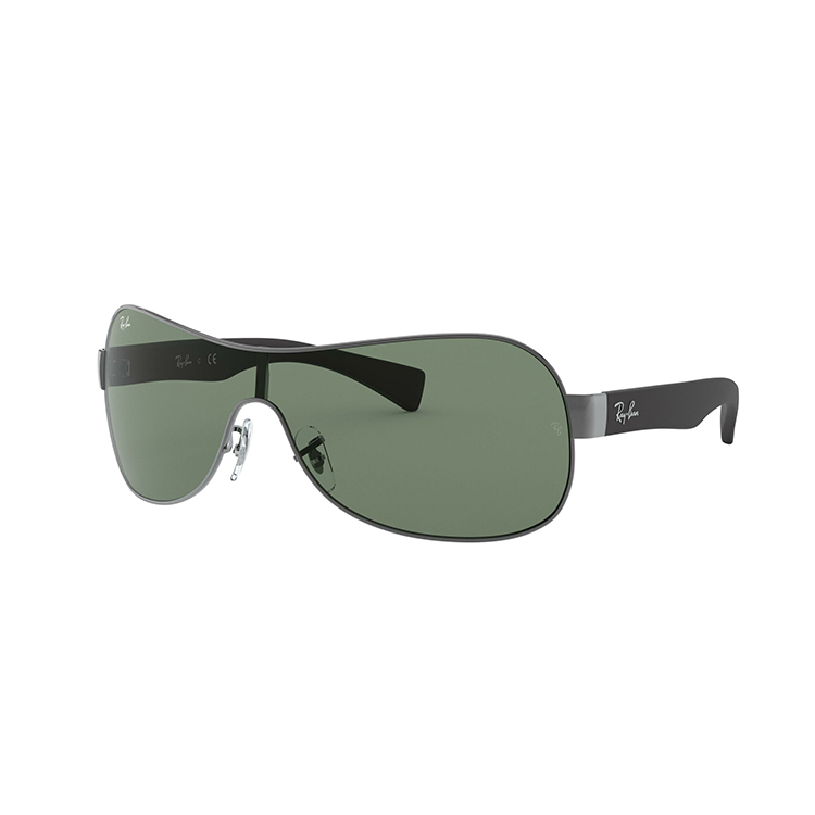 Occhiali da sole Ray-Ban RB3471 metallo nero forma shield ovale aste nylon lenti verde scuro montatura uomo unisex