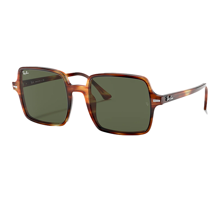 Ray-Ban 1973 Square 2 95431, montatura quadrata in acetato Striped Havana con lenti G-15 verdi