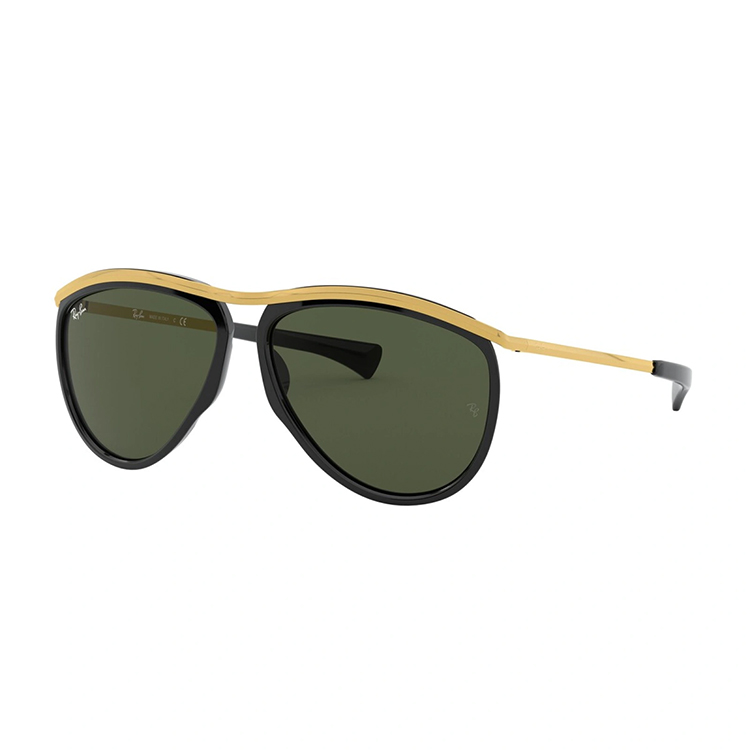 Ray-Ban 2219 Olympian Aviator 901/31, occhiali da sole in metallo nero e oro con lenti G-15 verdi