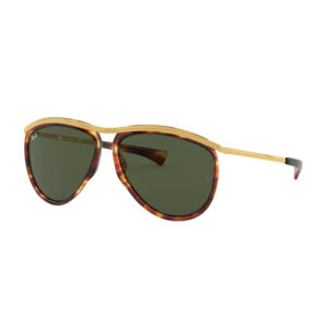 Ray-Ban 2219 Olympian Aviator 954/31, montatura Havana rigato con accenti dorati e lenti G-15 verdi