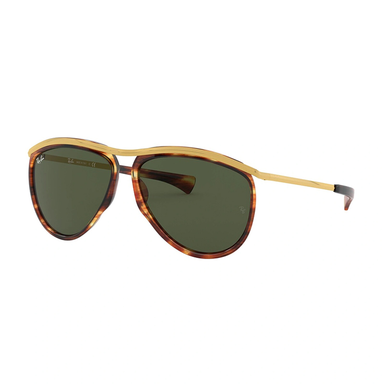 Ray-Ban 2219 Olympian Aviator 954/31, montatura Havana rigato con accenti dorati e lenti G-15 verdi