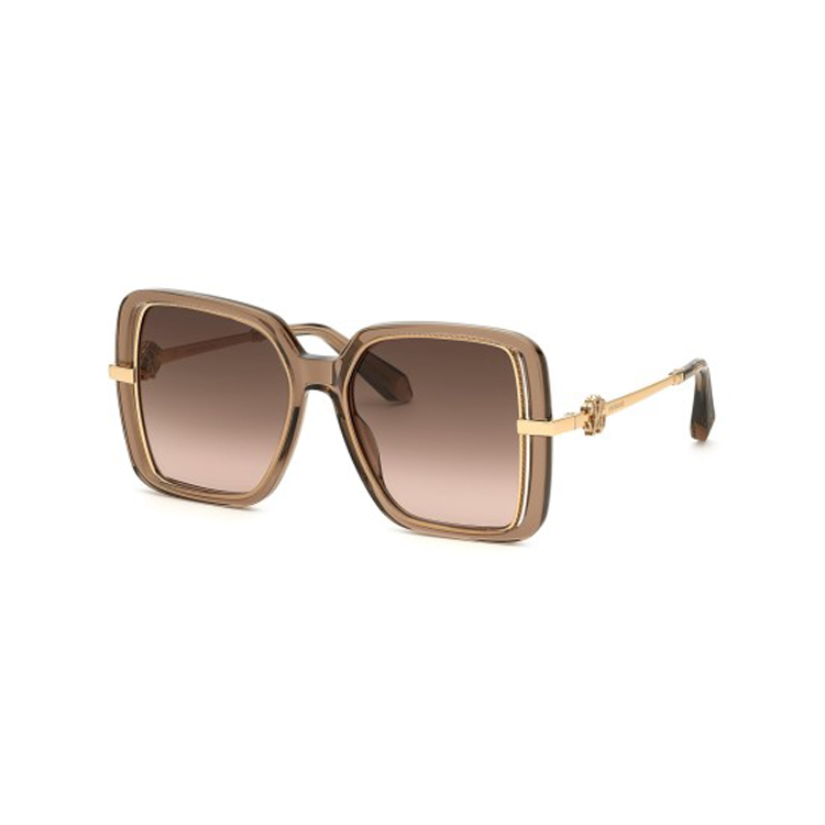 Occhiali da sole Roberto Cavalli SRC007 0ALV grigio trasparente metallo oro forma squadrata lenti marrone rosa gradient montatura donna