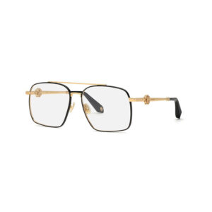 Occhiali da vista Roberto Cavalli VRC028 300 oro giallo lucido con dettagli neri – montatura metallica full‑rim