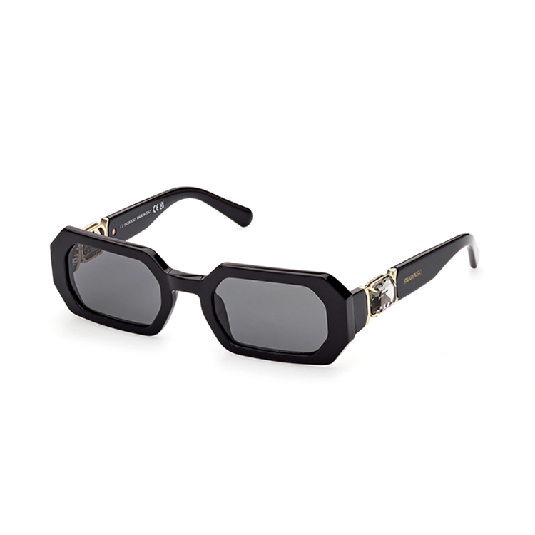 Swarovski SK0349 01A nero occhiali da sole donna forma esagonale acetato lenti grigie sfumate cristalli swarovski