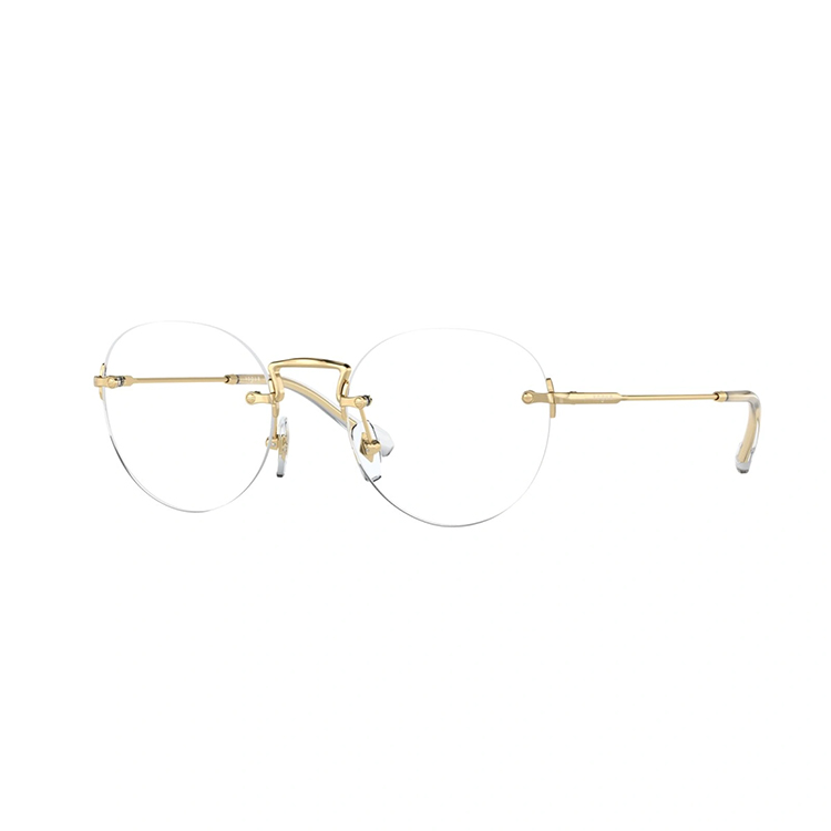 Occhiali da vista Vogue 4218 280 uomo rotondi in metallo oro spazzolato con terminali in acetato su sfondo bianco