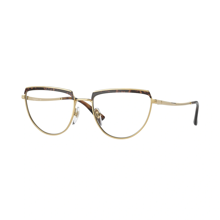 Occhiali da vista Vogue 4230 5078 donna irregolari in metallo havana e oro full-rim su sfondo bianco