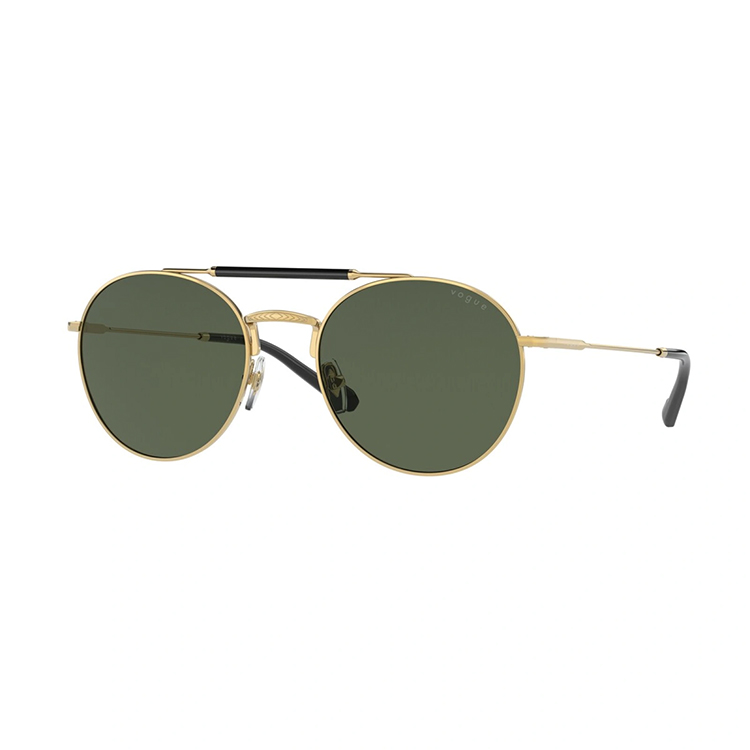 Occhiali da sole Vogue 4240S 280/71 uomo rotondi in metallo oro brillante con lenti verdi su sfondo bianco