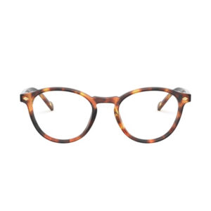 Occhiali da vista Vogue Eyewear VO5326 2819 uomo montatura ovale Havana in acetato su sfondo bianco.