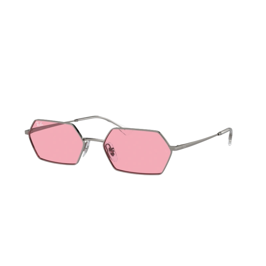 Occhiali da sole Ray-Ban RB3728 YEVI 004/84 montatura metallo gunmetal esagonale lenti rosa bio-based sostenibile geometrica unisex