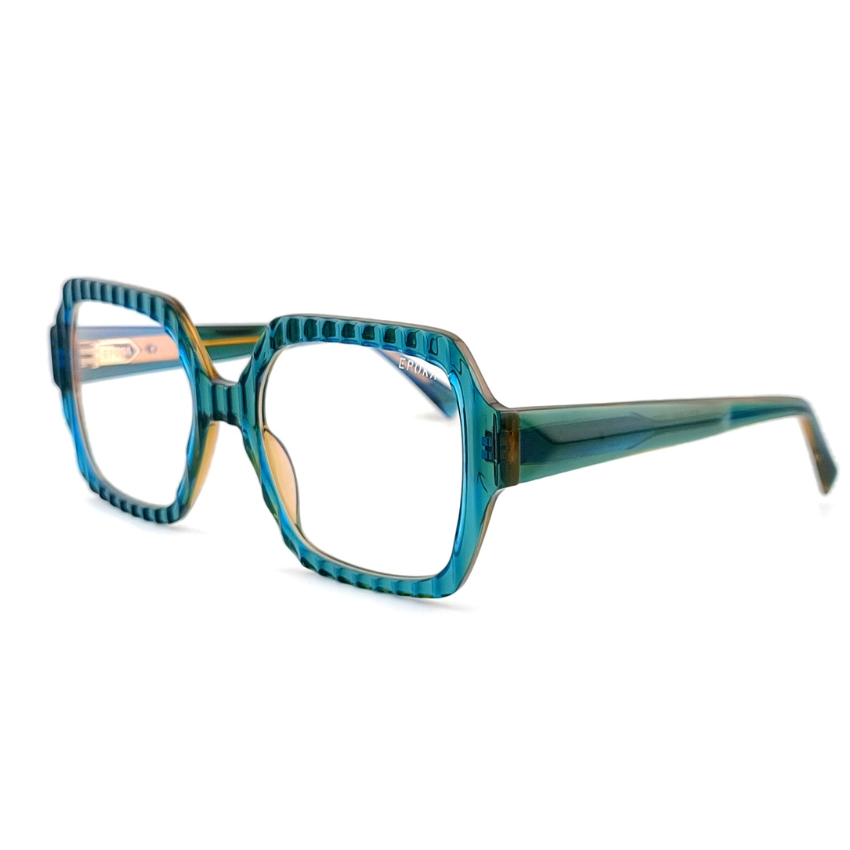 Epoka Solari C03 acetato turchese trasparente montatura vista forma geometrica profilo scolpito