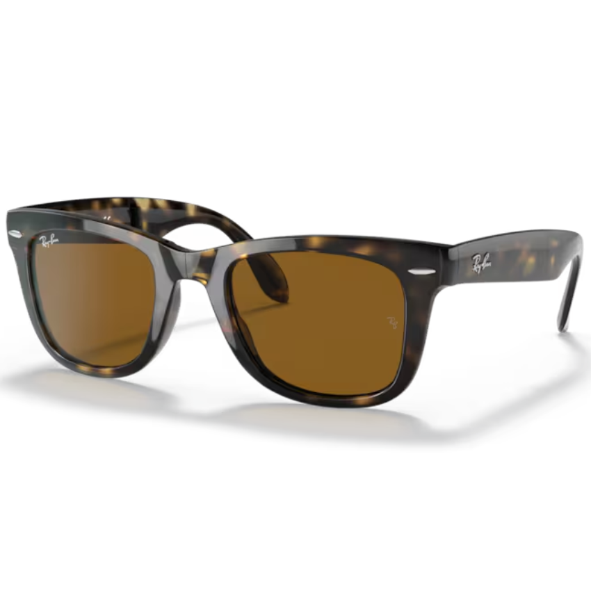 Occhiali da sole Ray‑Ban 4105 FOLDING WAYFARER unisex classici pieghevoli con montatura squadrata e lenti tono marrone/verde